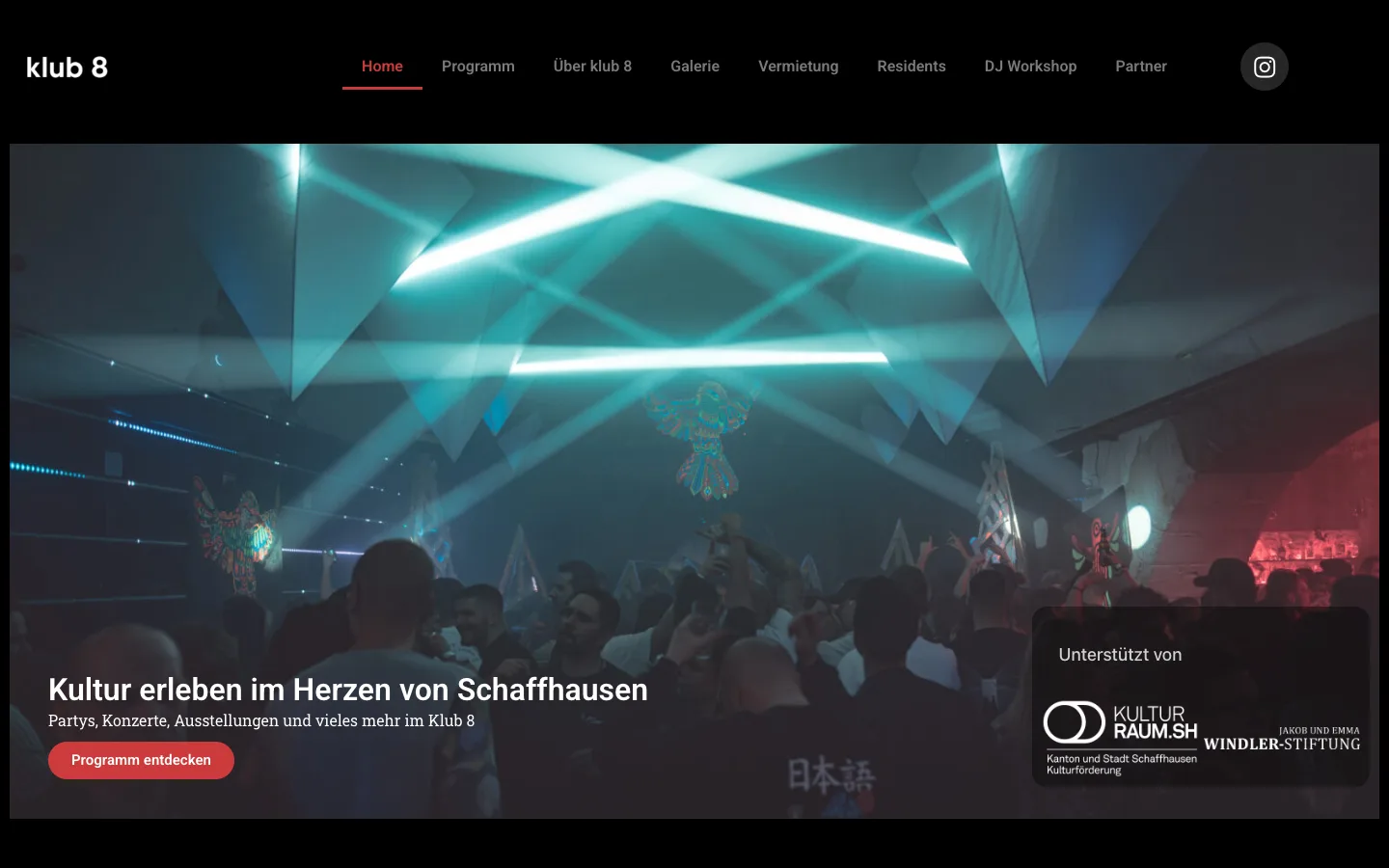 Screenshot der Website klub 8